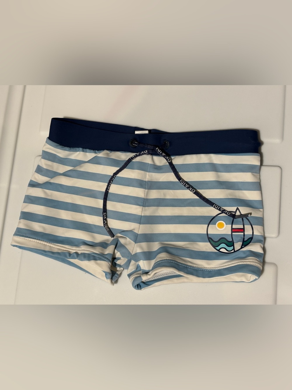 OKAIDI (jacadi parent) SIZE 4 Striped Blue & White Kids Swim Shorts Sailboat